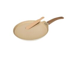 5five Κρεπιέρα Από Αλουμίνιο Με Ξύλινη Σπάτουλα Διαμέτρου 26 cm Μπεζ