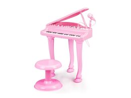 Ecotoys Παιδικό Πιάνο με σκαμπό και μικρόφωνο mp3, σε Ροζ Χρώμα 40x34x44.5 cm, HC490482
