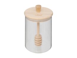 Γυάλινο Δοχείο Αποθήκευσης Μελιού 0.4L, Μελιέρα Με Καπάκι Και Κουτάλι, 8.5x12.5 cm