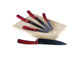 Berlinger Haus Σετ Μαχαίρια 5 τεμαχίων Ανοξείδωτα, με Ξύλο Κοπής, Metallic Line Burgundy BH-2552AN