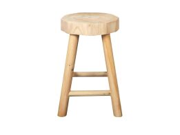 Ξύλινο Σκαμπό Σκαμνί από Paulownia με 4 Πόδια, σε Καφέ Χρώμα, 26x26x40 cm