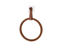 Επιτοίχια Κρεμάστρα Πετσέτας Μπάνιου Κρίκος με Ιμάντα από Δερματίνη και Αυτοκόλλητη Στήριξη