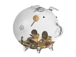 Διαφανής Γυάλινος Κουμπαράς Γουρουνάκι, 12.5x18.5x12 cm