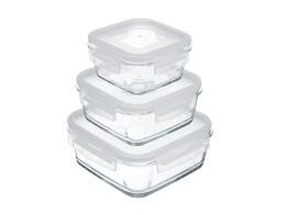 Σετ Γυάλινα Φαγητοδοχεία Διάφανο Μπολ 3 Τεμαχίων σε 3 Διαφορετικά Μεγέθη