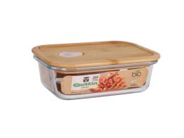 Γυάλινο Φαγητοδοχείο Τάπερ με Καπάκι από Μπαμπού, 17.5x13 cm