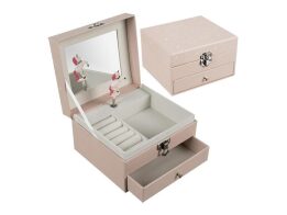 Kοσμηματοθήκη Μπιζουτιέρα Μουσικό Κουτί με Μονόκερο, Καθρέπτη Και Συρτάρι, σε Ροζ Χρώμα, 15x9x13 cm