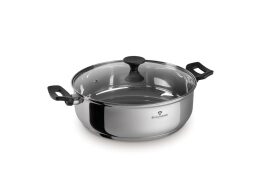 Blaumann Ρηχή Κατσαρόλα με Γυάλινο Καπάκι 30 cm, από Ανοξείδωτο Ατσάλι, Gourmet Line BL-3860