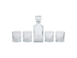 Σετ Γυάλινη Καράφα Σερβιρίσματος 900ml με Καπάκι για Whisky και 4 Ποτήρια από Κρυστάλλινο Γυαλί