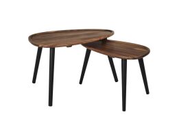 Σετ Ξύλινα Τραπεζάκια Σαλονιού 2 Τεμαχίων με Τριγωνικό Σχήμα Τύπου Nesting, 60x40x39 cm