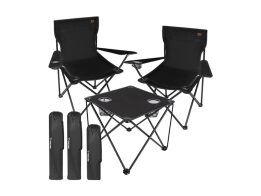 Σετ Πτυσσόμενων Καρεκλών 2 τμχ και Τραπεζιού Κάμπινγκ σε Μαύρο Χρώμα