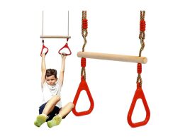 Ξύλινη Παιδική Κούνια με Κρίκους και Παιδικό Μονόζυγο 2 σε 1 έως 100kg, 16x43x211 cm