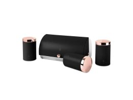 Berlinger Haus Σετ Ψωμιέρα με Δοχεία Καφέ, Ζάχαρης και Τσάι 4 τμχ Ανοξείδωτα, Black Rose BH-6731