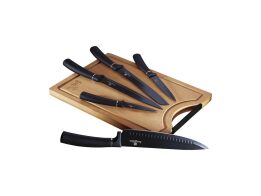 Berlinger Haus Σετ Μαχαίρια 6 Τεμ Ανοξείδωτα, με Ξύλο Κοπής, Matte Black Collection BH-2549AN