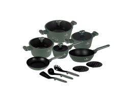 Berlinger Haus Σετ Αντικολλητικά Μαγειρικά Σκεύη 15 Τεμ από Αλουμίνιο, Matte Green BH-8208