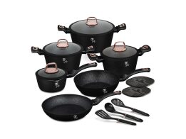 Berlinger Haus Σετ Αντικολλητικά Μαγειρικά Σκεύη 15 Τεμ από Αλουμίνιο, Black Rose BH-8234N