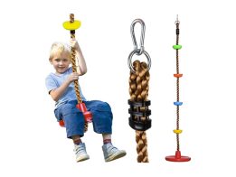 Παιδική Κούνια Σχοινί Αναρρίχησης 2 σε 1, Πολύχρωμη με Κάθισμα Τύπου Δίσκου και Ιμάντα, έως 100kg