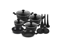 Edenberg Σετ Μαγειρικά Σκεύη 15 Τεμ. με Μαρμάρινη Κεραμική Επίστρωση, σε Μαύρο Χρώμα,  EB-5634