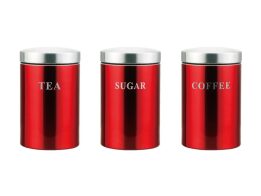 Cheffinger Σετ Μεταλλικά Δοχεία 3 Τεμαχίων για Καφέ, Ζάχαρη και Τσάι σε Κόκκινο Χρώμα, CF-CAN3R