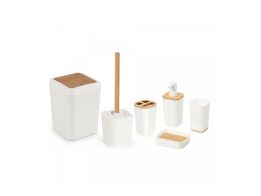 Herzberg Σετ Αξεσουάρ Μπάνιου 6 Τεμαχίων από Πλαστικό και Μπαμπού σε Ματ Κρεμ Χρώμα, HG-04463