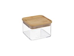 Πλαστικό Διάφανο Βάζο Αποθήκευσης, με Καπάκι από Μπαμπού 500 ml, 10.4x7.1x10.4 cm