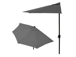 Ημικυκλική Ομπρέλα Κήπου Βεράντας 2.7m για Τοποθέτηση σε Τοίχο, σε Γκρί Χρώμα