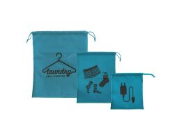 Σετ Τσαντάκια Οργάνωσης 3 Τεμαχίων με Κορδόνι από Πολυπροπυλένιο, σε Μπλε Χρώμα