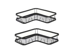 Σετ 2 Τεμαχίων Αυτοκόλλητη Μεταλλική Γωνιακή Επιτοίχια Ραφιέρα Μπάνιου Σε Μαύρο Χρώμα