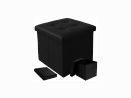 Πουφ από Δερματίνη, με Αποθηκευτικό Χώρο σε Μαύρο Χρώμα Χωρητικότητας 39lt, 38x38x38 cm