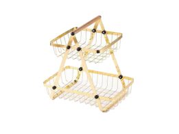 Φρουτιέρα Μεταλλική 2 Eπιπέδων, Παραλληλόγραμμη σε Χρυσό Χρώμα, 33x18x30 cm