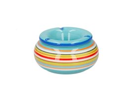 Κεραμικό Στρογγυλό Σταχτοδοχείο με Πολύχρωμο Ριγέ Σχέδιο, 13.5 cm Σχέδιο 4 Σχέδιο 3 Γαλάζιο