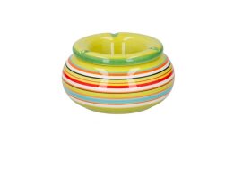 Κεραμικό Στρογγυλό Σταχτοδοχείο με Πολύχρωμο Ριγέ Σχέδιο, 13.5 cm Σχέδιο 2 Πράσινο