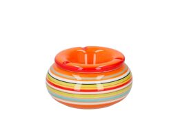 Κεραμικό Στρογγυλό Σταχτοδοχείο με Πολύχρωμο Ριγέ Σχέδιο, 13.5 cm Σχέδιο 1 Πορτοκαλί