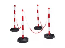 Σετ 4 Τεμαχίων Πλαστικά Κολωνάκια Κυκλοφορίας με Αλυσίδα 20m, Γεμιστά με Νερό ή Άμμο