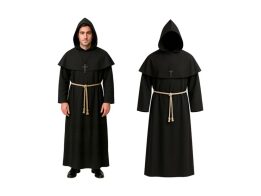 Αποκριάτικη Κάπα με Κουκούλα Στολή Μοναχού σε Μαύρο Χρώμα από Πολυεστέρα, 60x130 cm