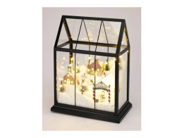 Χριστουγεννιάτικο Φωτιζόμενο Διακοσμητικό Σπιτάκι με Μπαταρίες, Γυάλινο, 25.5x15x33 cm