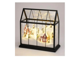 Χριστουγεννιάτικο Φωτιζόμενο Διακοσμητικό Σπιτάκι με Μπαταρίες, Γυάλινο, 33x15x33 cm
