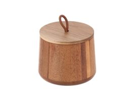 Δοχείο Μπάνιου με Καπάκι από Ξύλο Ακακίας για Aποθήκευση Μικροαντικειμένων, 11x9 cm