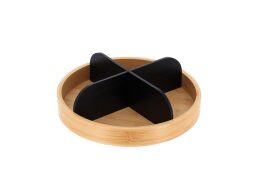 Περιστρεφόμενος Δίσκος από Μπαμπού με 4 Διαμερίσματα, σε Μαύρο Χρώμα, 25x8.5 cm