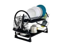 Διπλή Πιατοθήκη Στεγνωτήριο Πιάτων, Μεταλλική, σε Μαύρο Χρώμα, 37x53x25 cm