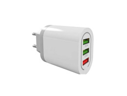 Φορτιστής Αντάπτορας Πρίζας με 3 Θύρες USB 18W, σε Λευκό χρώμα, 9x5x3 cm