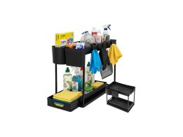 Βάση Οργάνωσης Κουζίνας 2 Επιπέδων με Σύστημα Pull-Out σε Μαύρο Χρώμα, 40x21.5x37.5 cm