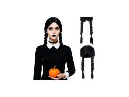 Γυναικεία Συνθετική Περούκα Μακριά με Δύο Πλεξούδες 55 cm, σε Μαύρο Χρώμα