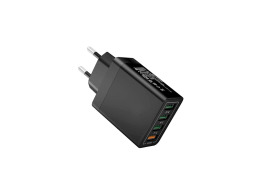 Αντάπτορας Πρίζας με 4 Θύρες USB, για Γρήγορη Φόρτιση, 3.0 και 3.1A, σε μαύρο χρώμα, 8.7x4.5x2.6 cm