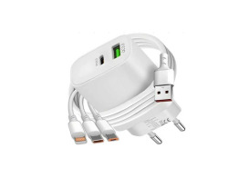 Φορτιστής 3 σε 1, με USB + USB-C για IPHONE, 20W Quick Charge 3.0