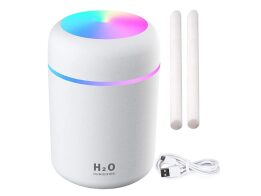 Υγραντήρας Αέρα και Διαχυτής Αρώματος, 300ml με LED φωτισμό σε Λευκό χρώμα, 7.8x11.9 cm