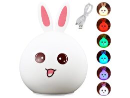 Παιδικό Φωτάκι Νυχτός Λαγουδάκι RGB Αφής από Σιλικόνη και USB Φόρτιση σε Λευκό Χρώμα