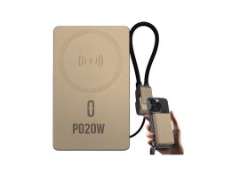 Powerbank Fast Charge 10.000mAh 20W με Ασύρματη Φόρτιση και Θύρα USB-C / Lightning, σε Χρυσό Χρώμα
