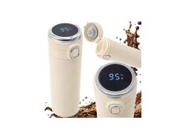 Aria Trade Θερμός Κούπα Καφέ 400ml με Οθόνη Θερμοκρασίας LCD και Στόμιο Ροής Κρεμ