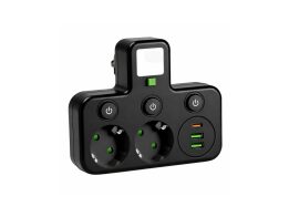 Aria Trade Αντάπτορας Πρίζας με 2 Πρίζες Σουκο, 2 USB-A, USB-C και LED Φωτισμό Νυκτός