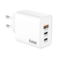 inos Φορτιστής Ταξιδίου Ταχείας Φόρτισης 3χ USB-A & 2xUSB-C GaN PD QC 3.0 65W Λευκός